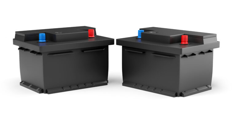 Automotive car battery isolated on transparent background in 3d render
